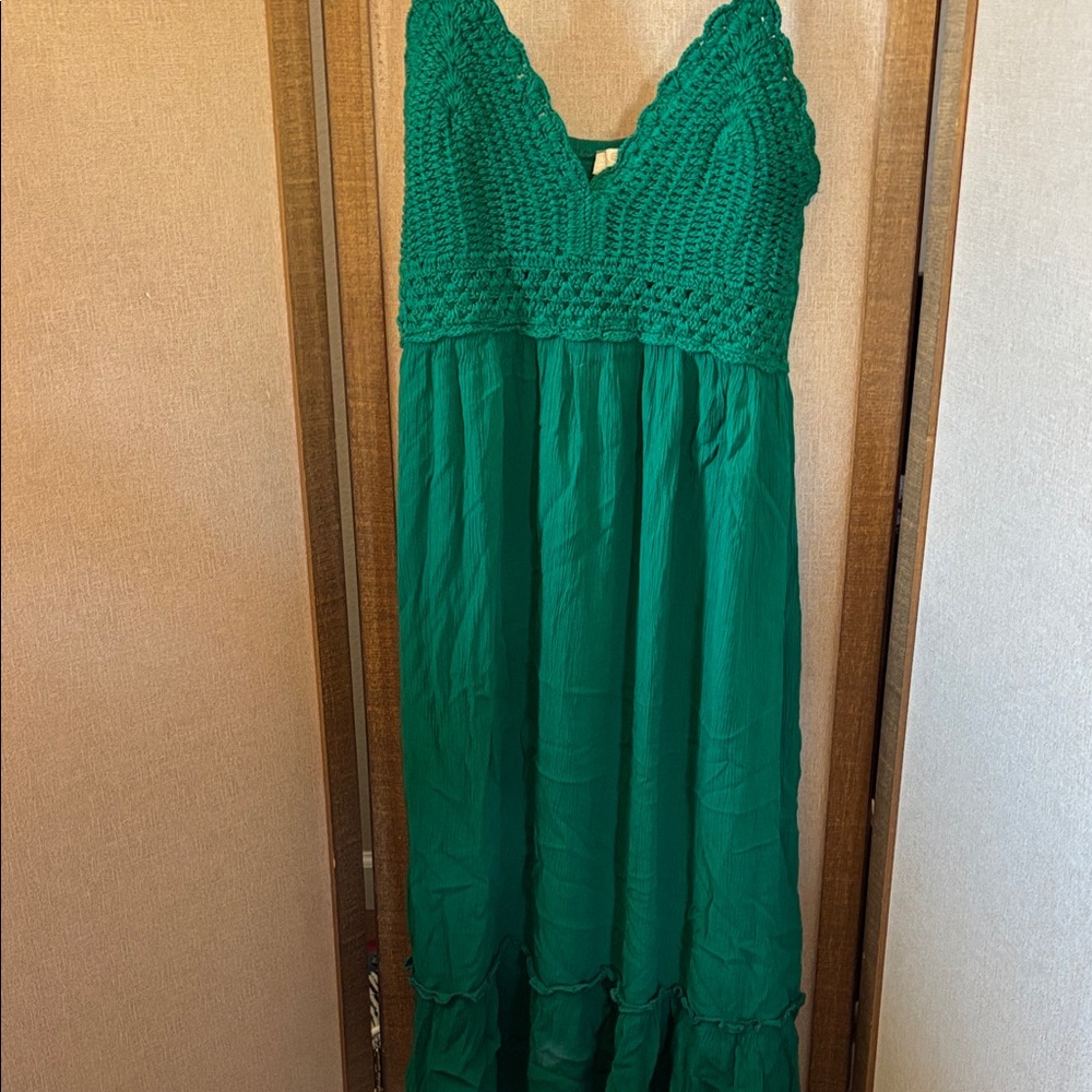 Green Crochet Midi Dress Small